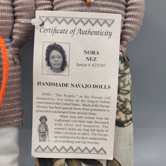 2 Native American Navajo Indian Handmade Cloth Dolls  By Nora Nez 8 inch Couple - Picture 3 of 4